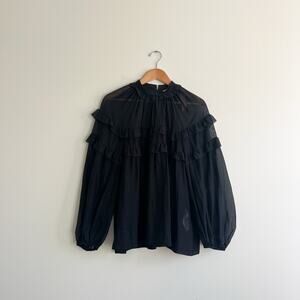N°21 Number 21 No.21 Black Sheer Flowy Long Sleeve Ruffle Blouse Size 44 Italian